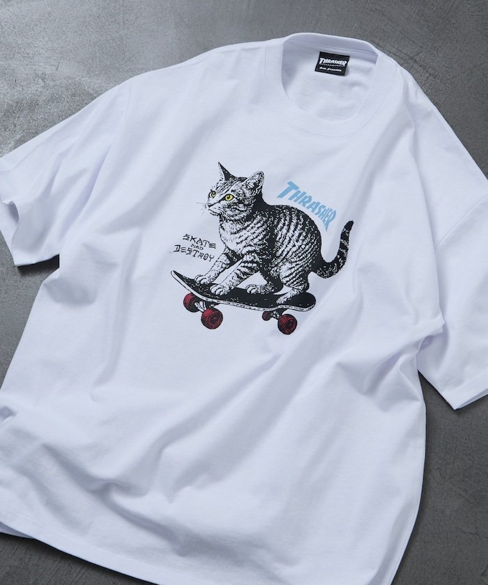 THRASHER×FREAK'S STORE / Thrasher 特别订购大廓形动物印花圆领 T 恤 / CAT [限量版]