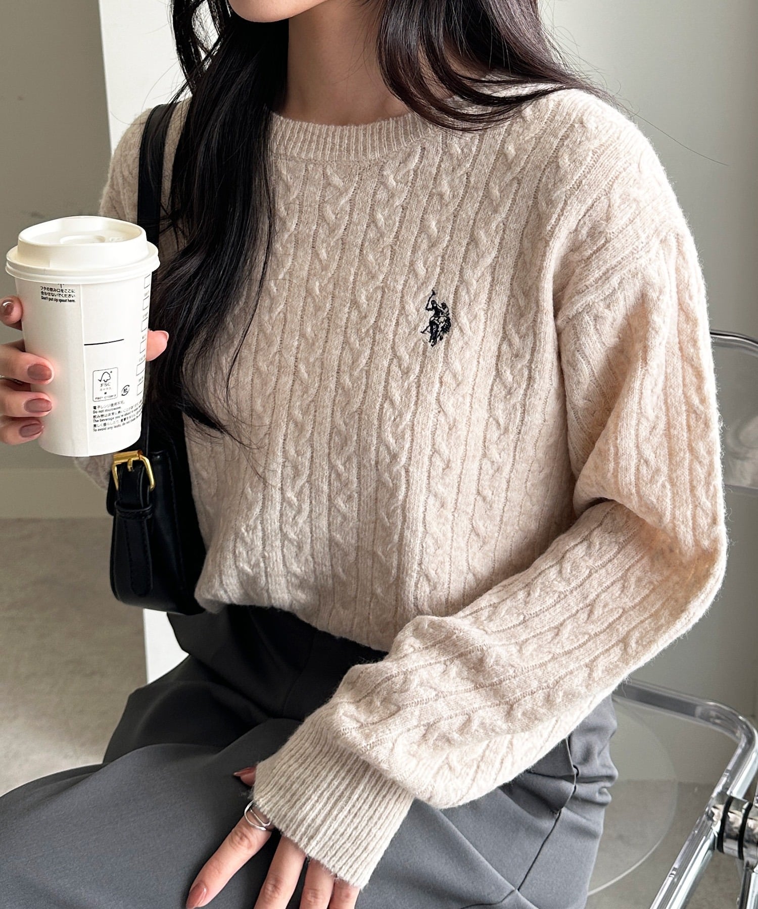 [我们。 POLO ASSN.] 一点绞花针织