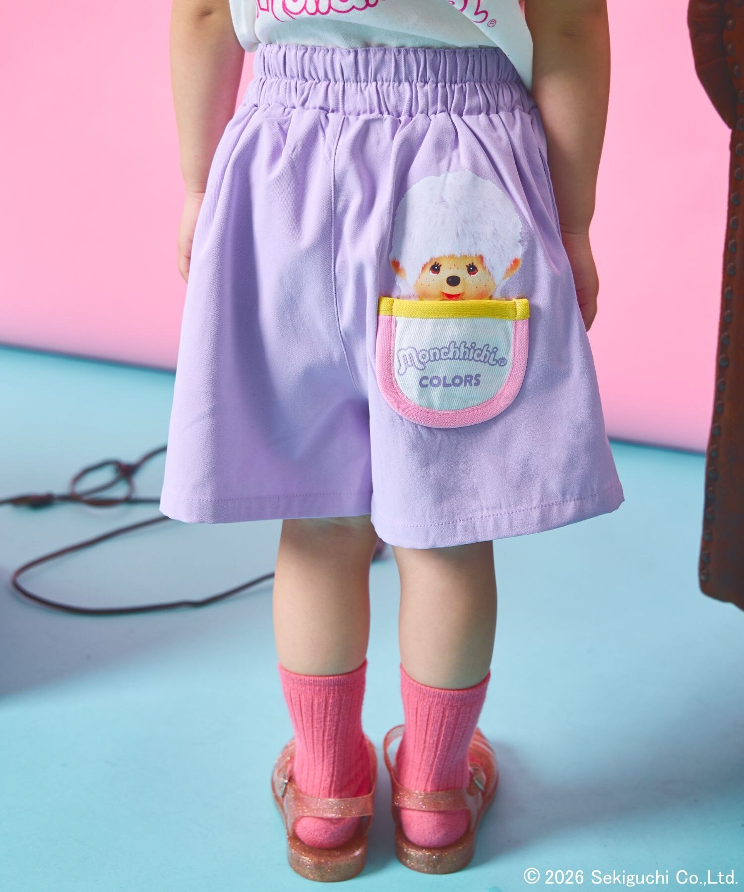 [Monchhichi] 女童心形纽扣背带口袋裙裤