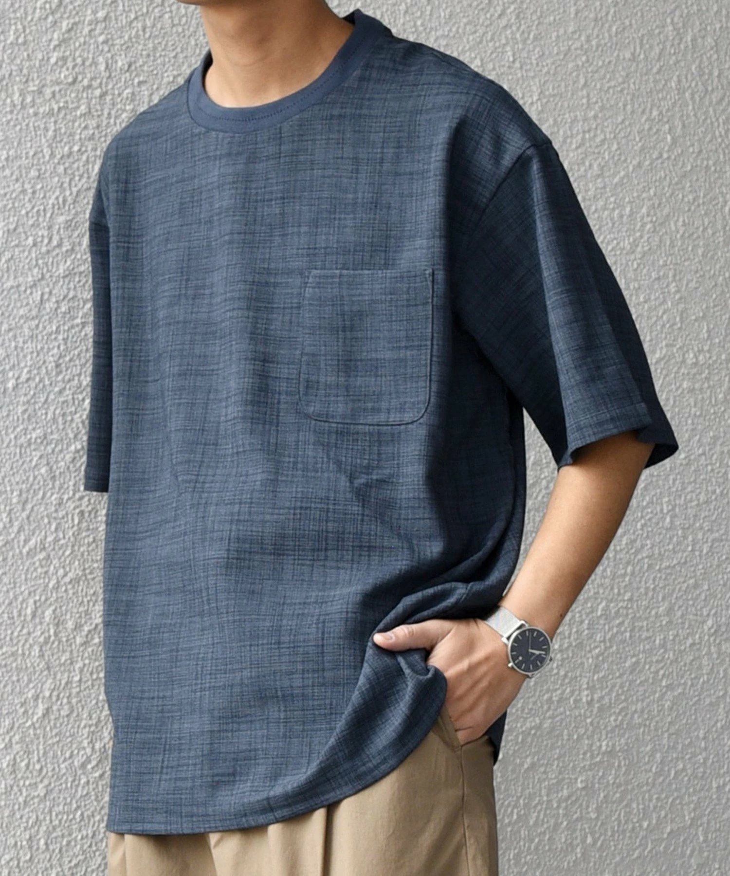 任意发货：<UV cut>FUTURE LINEN CANVAS 亚麻风格设计罗纹口袋 T 恤◇