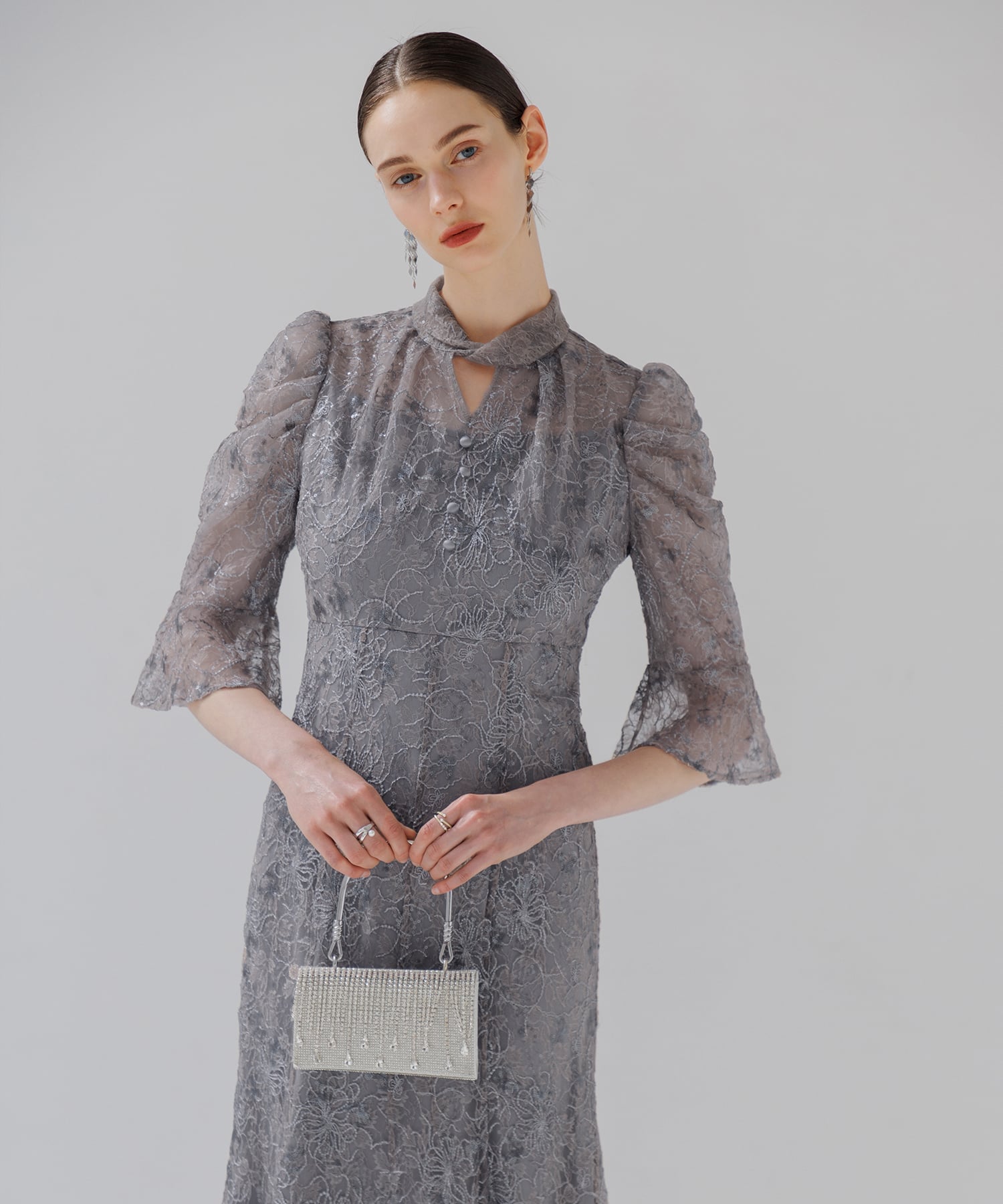 LEJA/亮片花卉泡泡袖鱼尾礼服女式婚礼