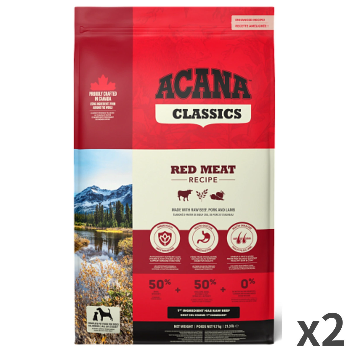 [平行进口产品] ACANA 经典红肉配方狗粮，适合所有犬种和所有年龄段 9.7 公斤 x 2 袋