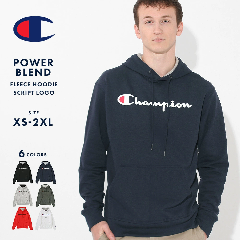 Champion 派克大衣套头男式女式抓绒衬里徽标印花 XS-2XL GF89H Y06794 POWERBLEND 美国模特 Champion