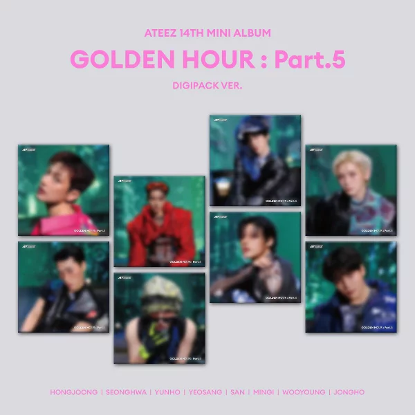 [乐天图书限定先到先得优惠 + 先到先得优惠] [GOLDEN HOUR: Part.5] <DIGIPACK VER.>（全 8 种套装）（智能手机尺寸贴纸（全套 8 种）+ 申请抽签序列号 x 4） 原创优惠 优惠 ATEEZ