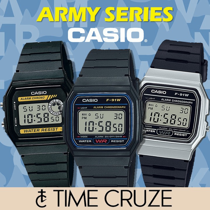 [Time Cruze]卡西欧数字儿童男士军表 F-91W-1 F91 F-91W F-91WM-2A F-91WM-9A F-91W F-91WM-9 F-94WA-8 F-94WA