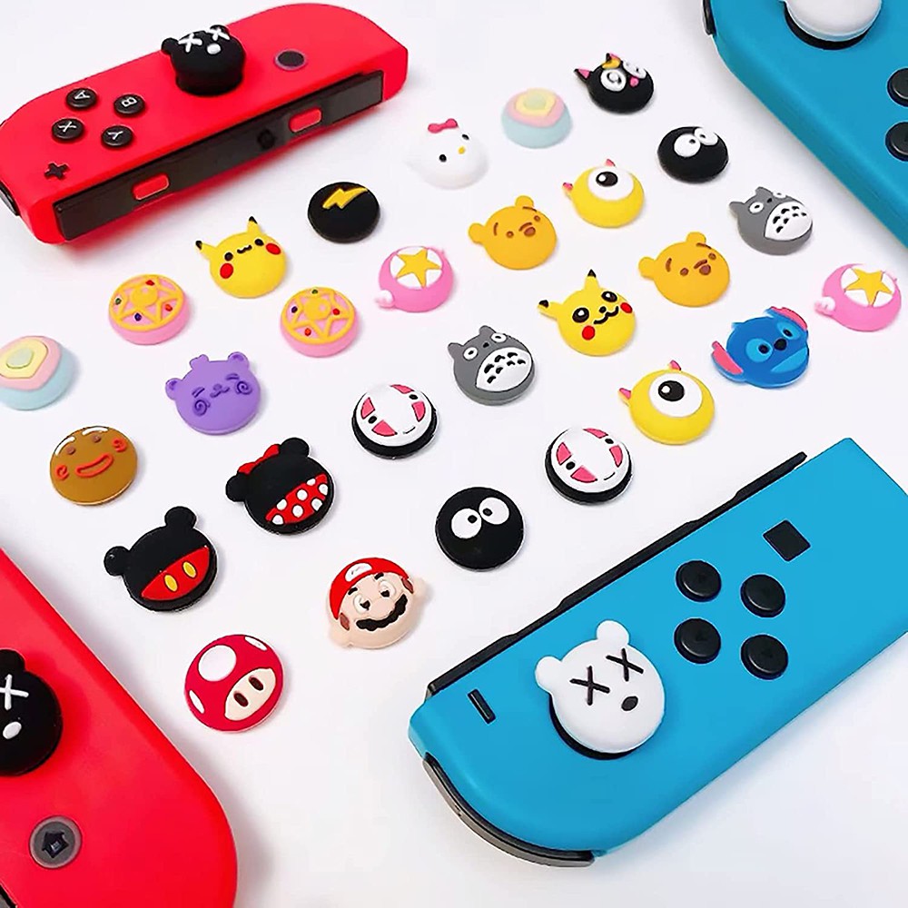 Nintendo Switch 配件 4 件套硅胶卡通风格拇指握把帽适用于 Nintendo Switch 和 Switch Lite Joycon