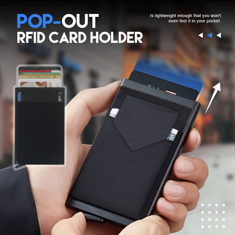 男士钱包铝制后袋现金身份证夹 RFID 屏蔽超薄金属钱包自动弹出
