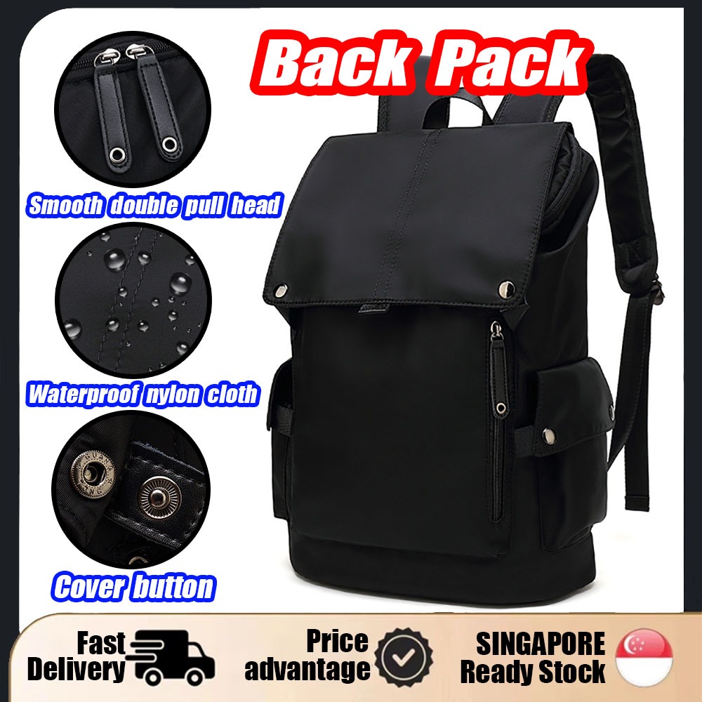 【SG STOCK】黑色旅行笔记本电脑背包男包包尼龙牛津布防水时尚大号休闲容量包