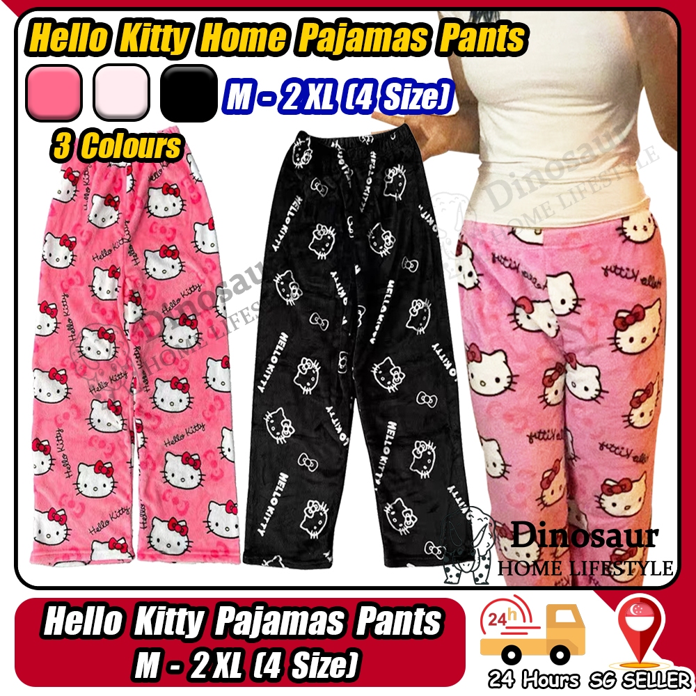 ?? ReadyStock - 2024新款珊瑚绒Hello Kitty睡裤女保暖毛绒卡通休闲家居裤学生/家居裤/睡衣裤
