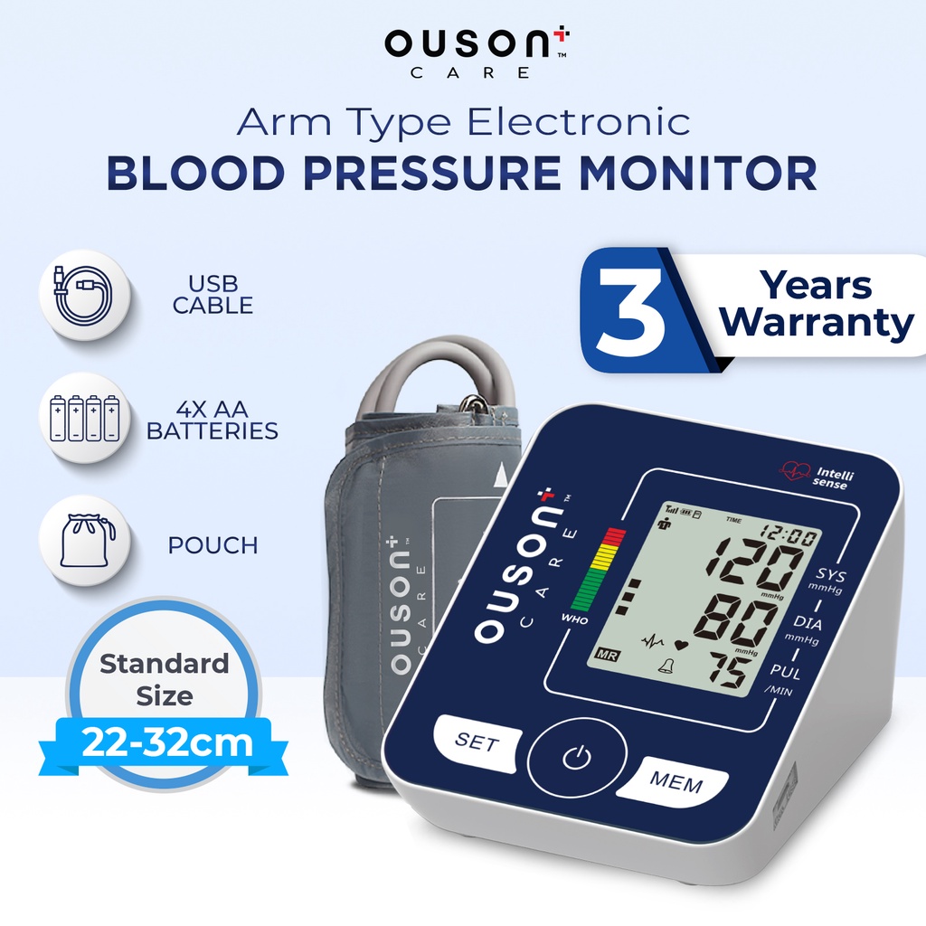 [本地库存] OUSON+ CARE 数字血压和心率监测仪，带袖带液晶显示屏