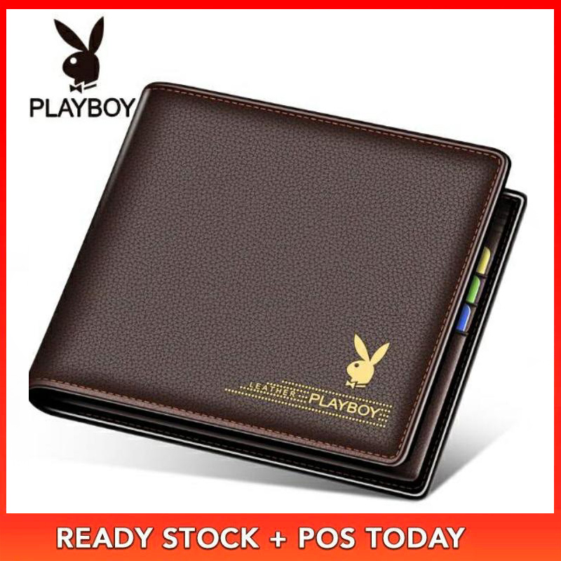 PlayBoy 经典风格男士经典时尚钱包短款折叠皮革折叠钱包，PlayBoyClassic 时尚钱包
