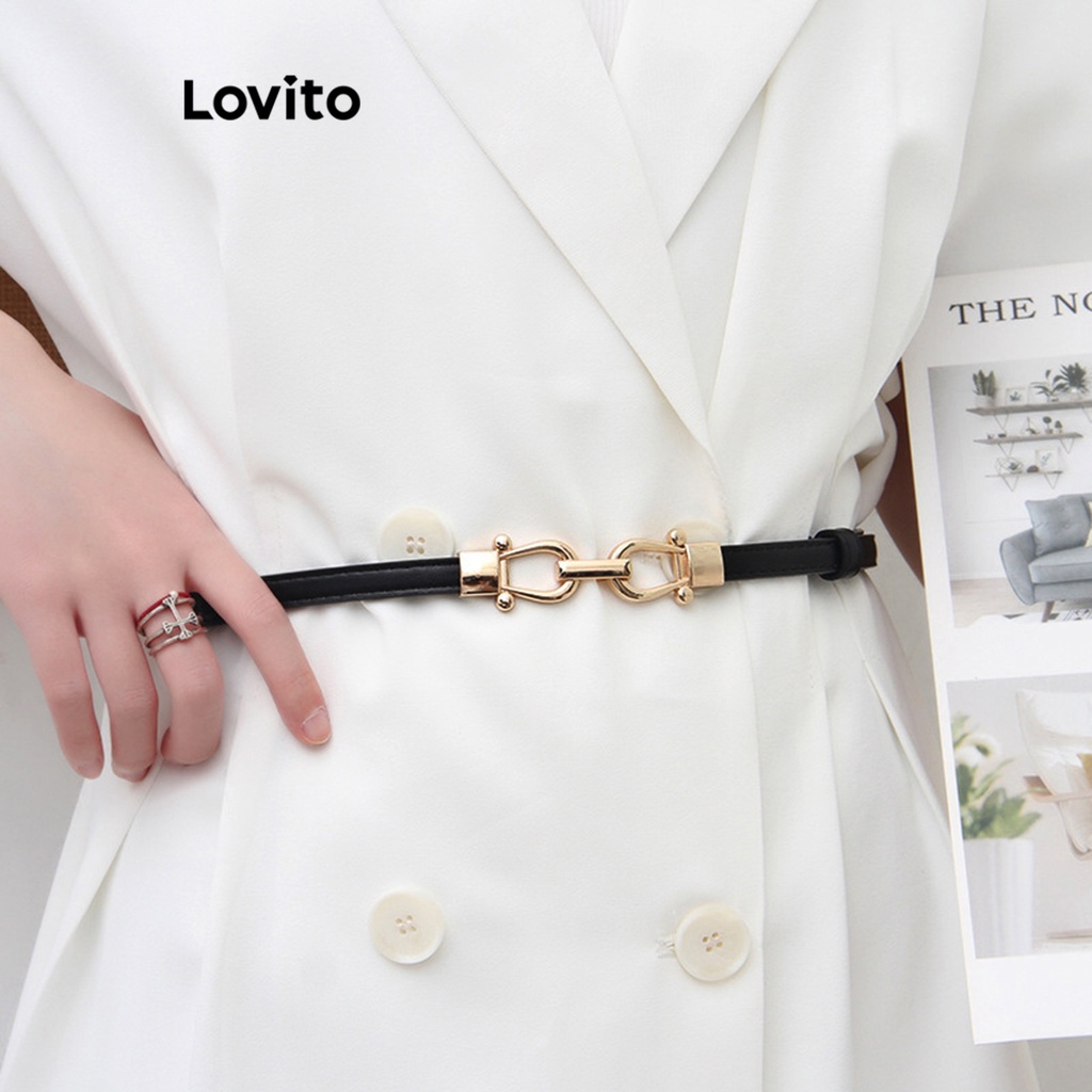 Lovito 女士休闲纯色基本款腰带 L69AD040（黑色）