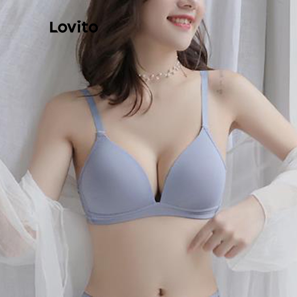 Lovito 女士休闲纯色基础款文胸 LNE39113（杏色/浅绿色/浅蓝色/黑色）