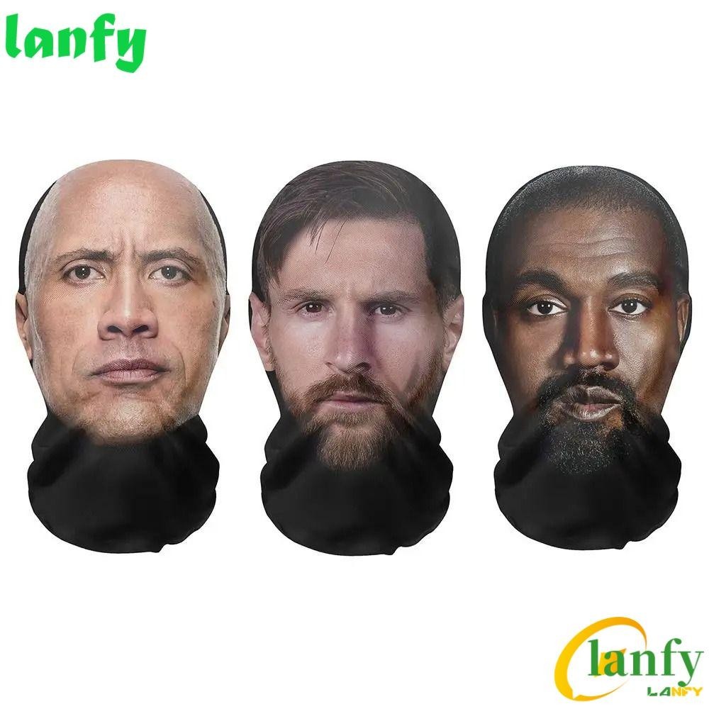 LANFY 3D 无缝面具，冰丝名人 3D 打印面罩，头带防晒头巾搞笑脸印花印花面罩角色扮演
