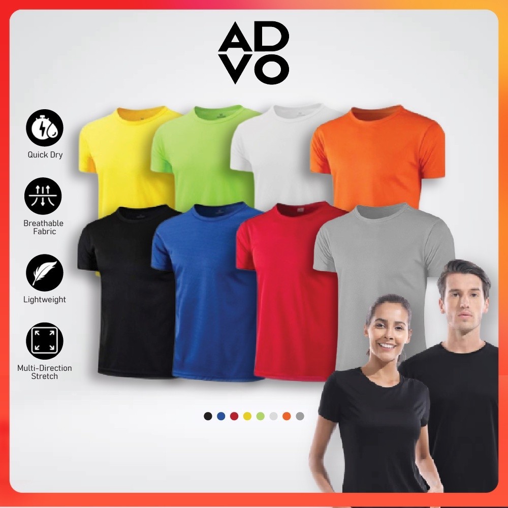 ADVO 超细纤维 T 恤男式平纹针织圆领 T 恤短袖 Baju Jersi Lelaki 纯色男女通用速干 Baju Sukan