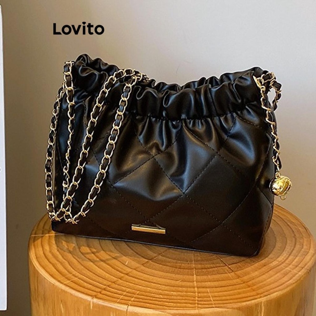 Lovito 复古菱形链条绒球小香风大容量气质女单肩托特包 LFA27461