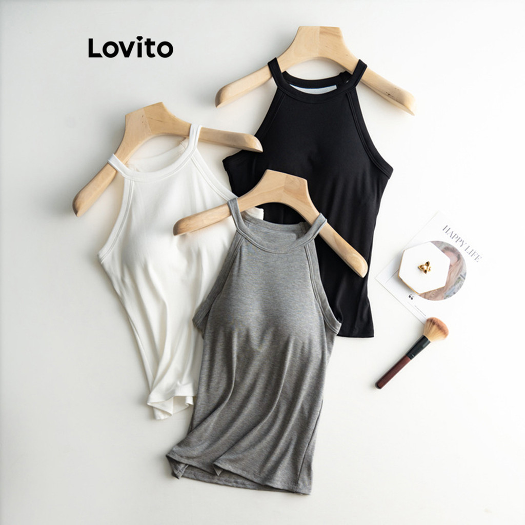 Lovito 女式休闲纯色垫胸背心 LNL36137（卡其色/杏色/灰色/白色/黑色）