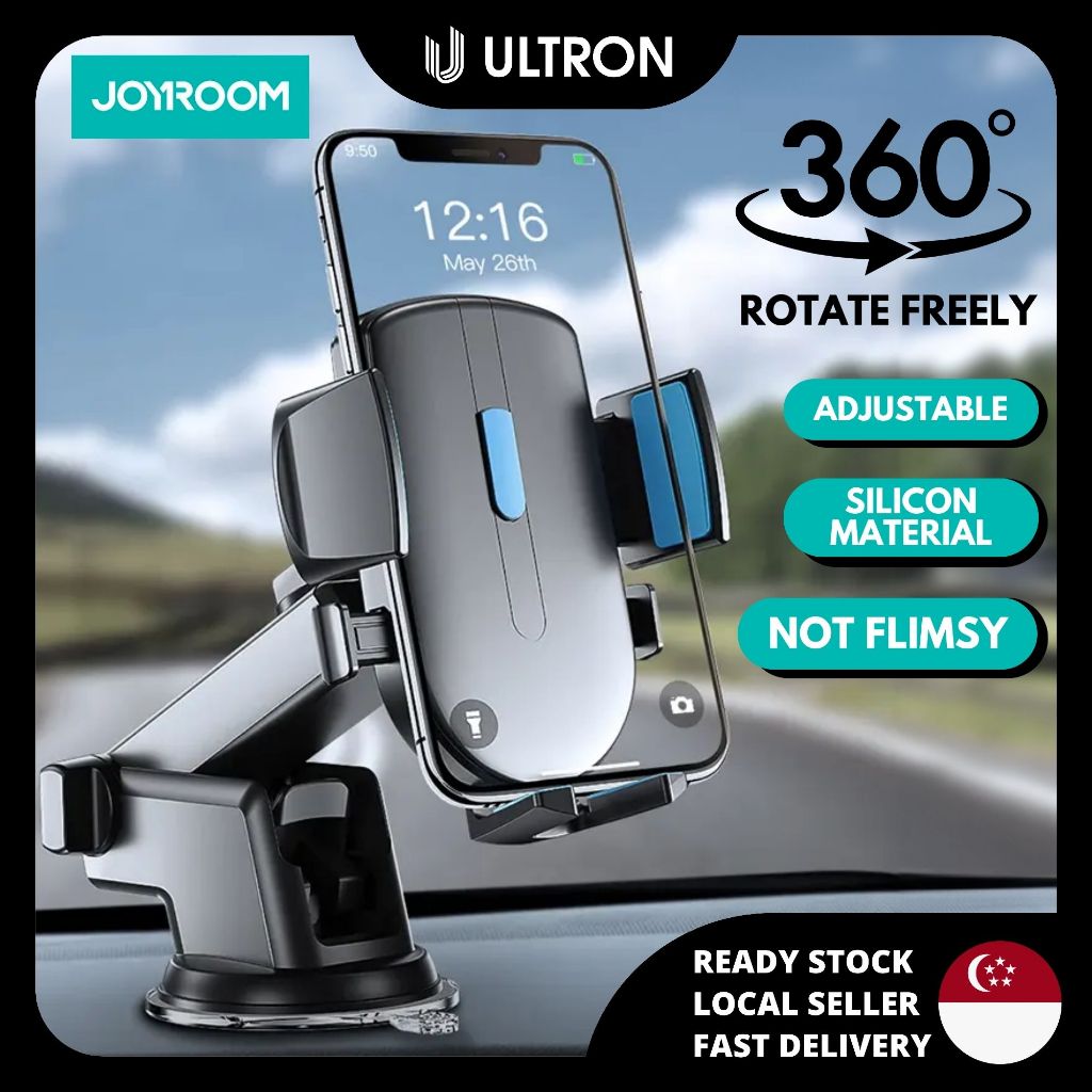 SG？ |  Joyroom 车载手机支架 360° 适用于仪表板挡风玻璃挡风玻璃 - 可调节可旋转支架安装防滑