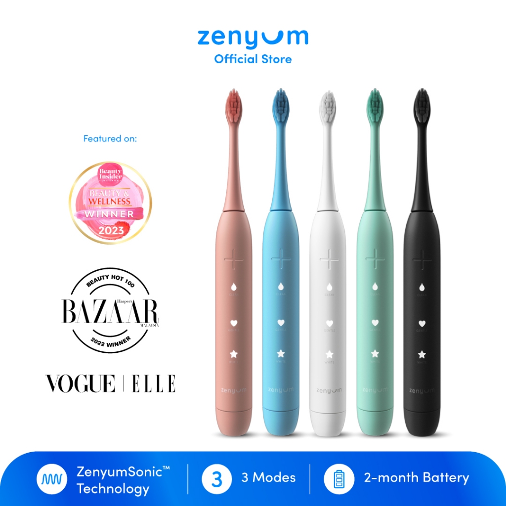 Zenyum 声波电动牙刷 - 黑色/白色/粉色/蓝色/绿色（新加坡设计/声波振动/1 年保修）