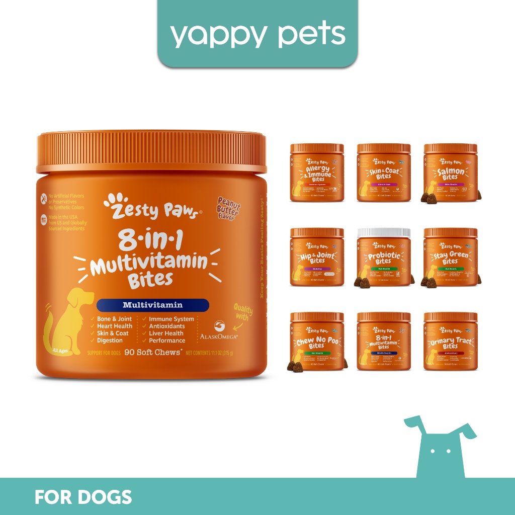 Zesty Paws 功能性全年龄段狗狗补充剂和维生素，90 粒软咀嚼片（360 克） | 8合1多功能多种维生素