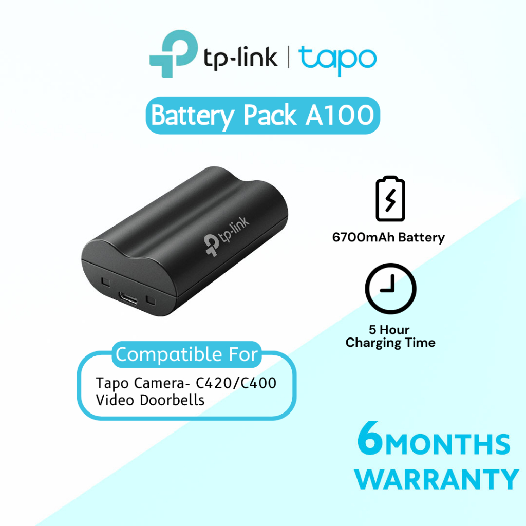 TP-Link Tapo A100 6700mAh 电池组 | 5 小时充电时间 | 6重保护 |兼容 Tapo 相机 Tapo C420