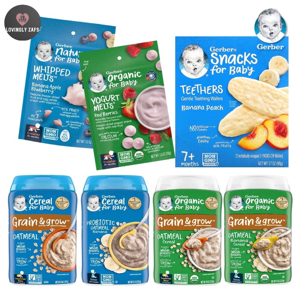[SHOPEE最便宜，MIX & MATCH，返现] Gerber Cereal，Grain & Grow，1st-2nd Foods，酸奶融化物，牙胶威化饼