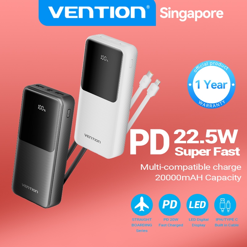 Vention移动电源快充数显移动电源20000mAh 10000mAh便携式超薄充电充电器22.5W