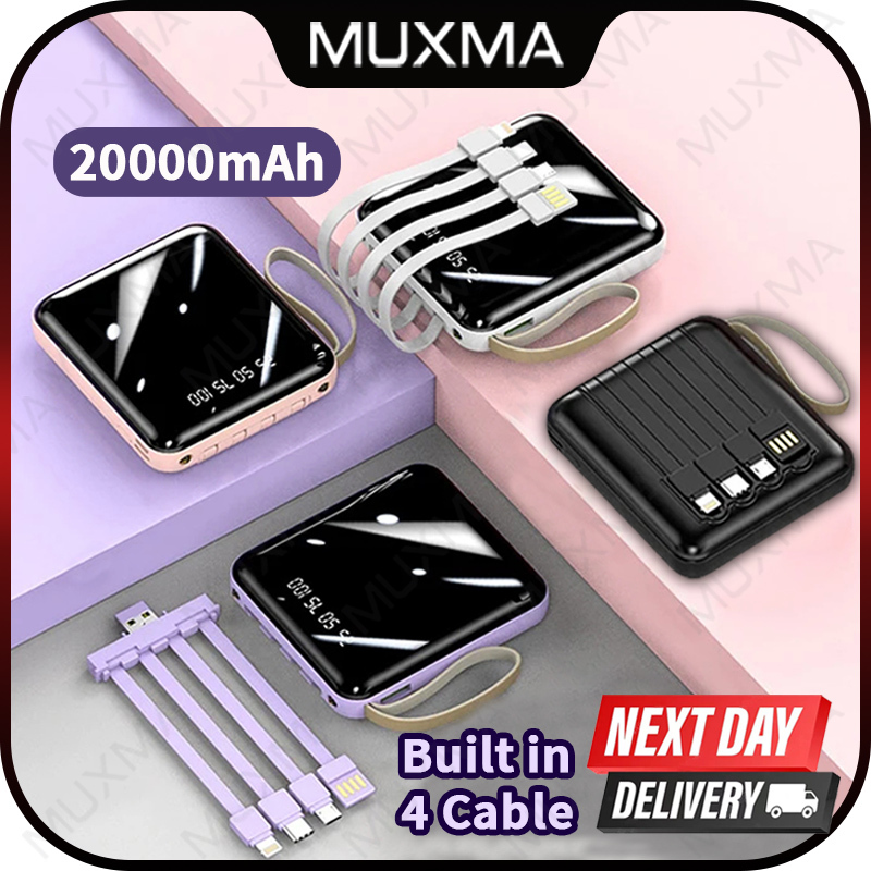 20000mAh 迷你移动电源内置电缆便携式移动电源 iPhone 15 14 13 12 11 Mini Pro Max Plus 教师节礼物系列