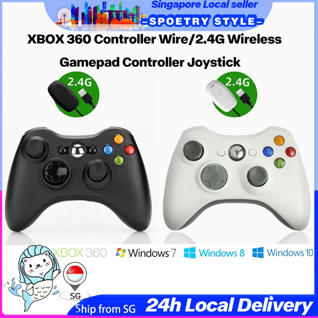 【新加坡卖家】Xbox 360 控制器无线 2.4G 游戏无线控制器游戏手柄操纵杆 PC 接收器适用于 XBOX360 Win7/8/10