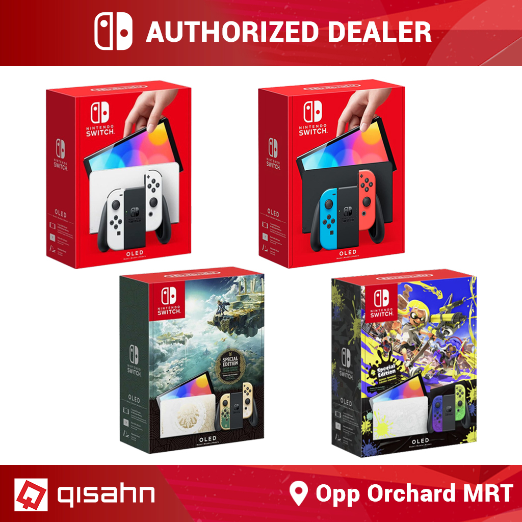Nintendo Switch OLED 游戏机 - 新加坡官方 - 霓虹红/蓝白喷射战士 3 塞尔达之泪