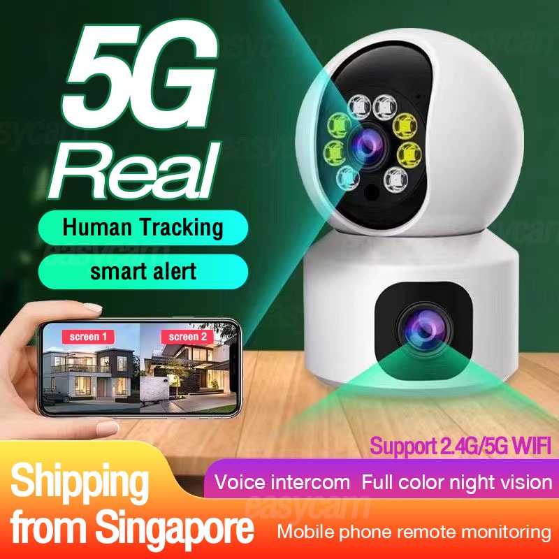 双镜头 5G WiFi 摄像头双屏婴儿监视器自动跟踪人工智能人体检测室内家用闭路电视摄像机连接