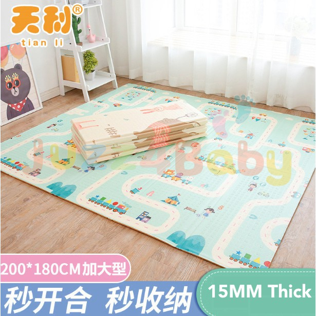 JUZZ4BABY【200x180x1.5cm】XPE婴儿游戏垫爬行垫大号可折叠防水游戏垫